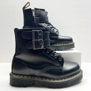 DR.MARTENS Women's Black 1460 8-Eye Bex Buckle Leather Boot size US 8